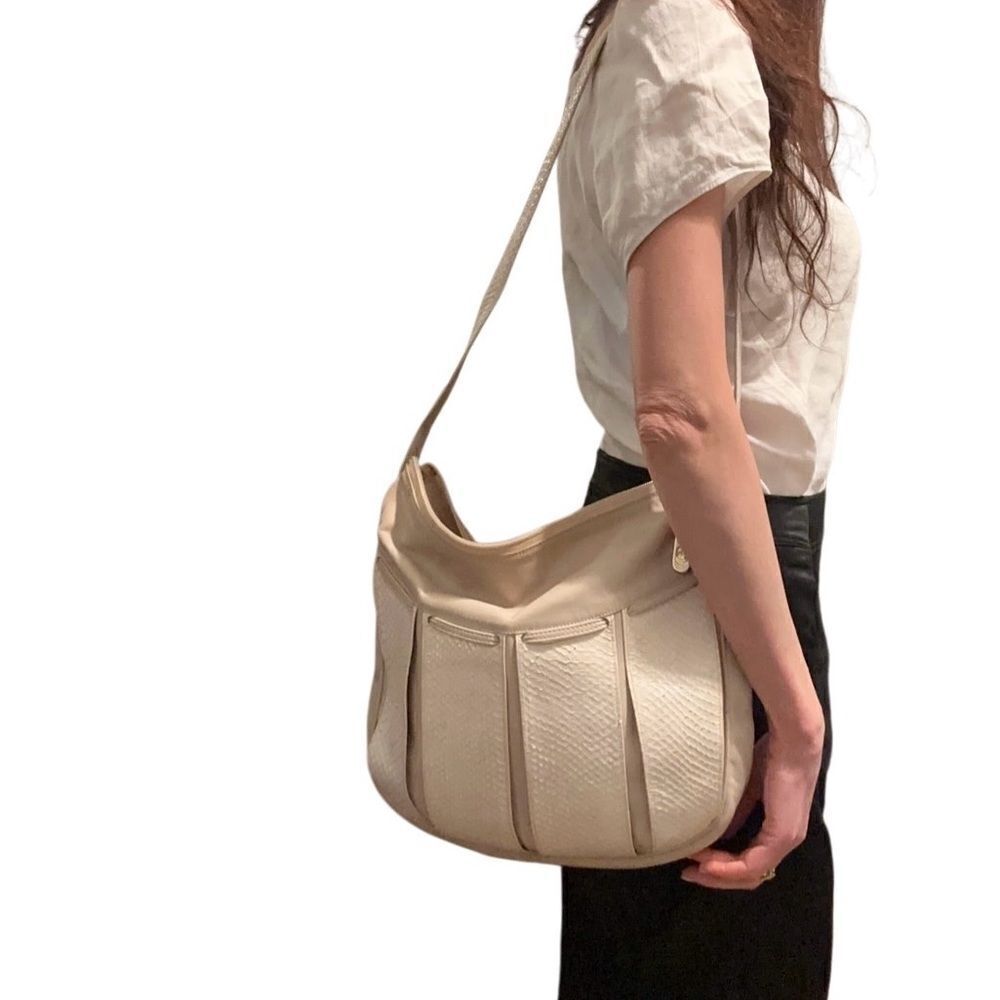 Gucci white snakeskin and beige leather large shoulder bag